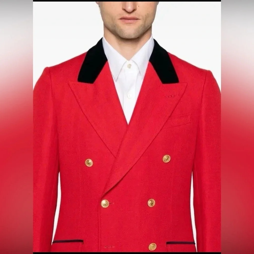 NWT Gucci Wool Linen Double Breast Herringbone Blazer Jacket IT 48 US 38 Formal
